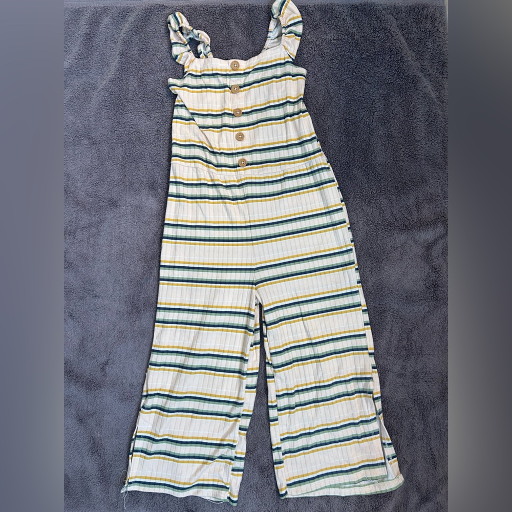 Striped Kids Jumpsuit in White, Green, and Yellow